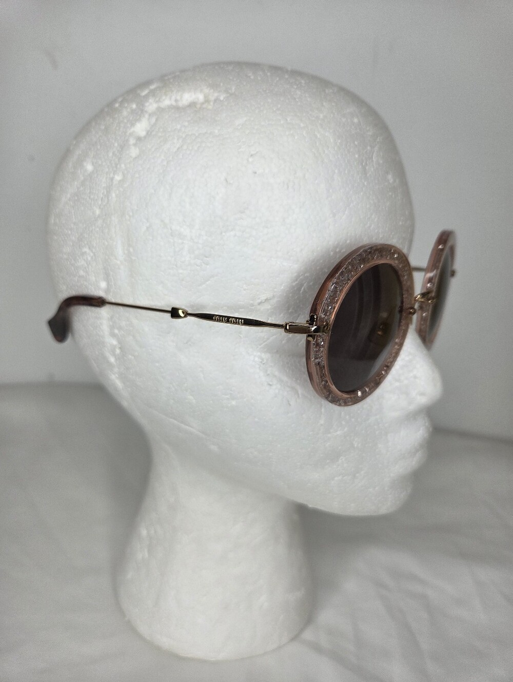 Miu Miu Round Pink Glitter Crystal-Trim Sunglasses - Picture 5 of 13